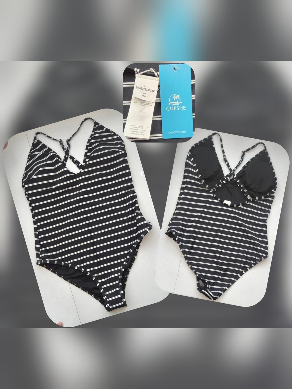 Cupshe Black & White Striped Women’s One-Piece Swimsuit Size LG (Nwts)